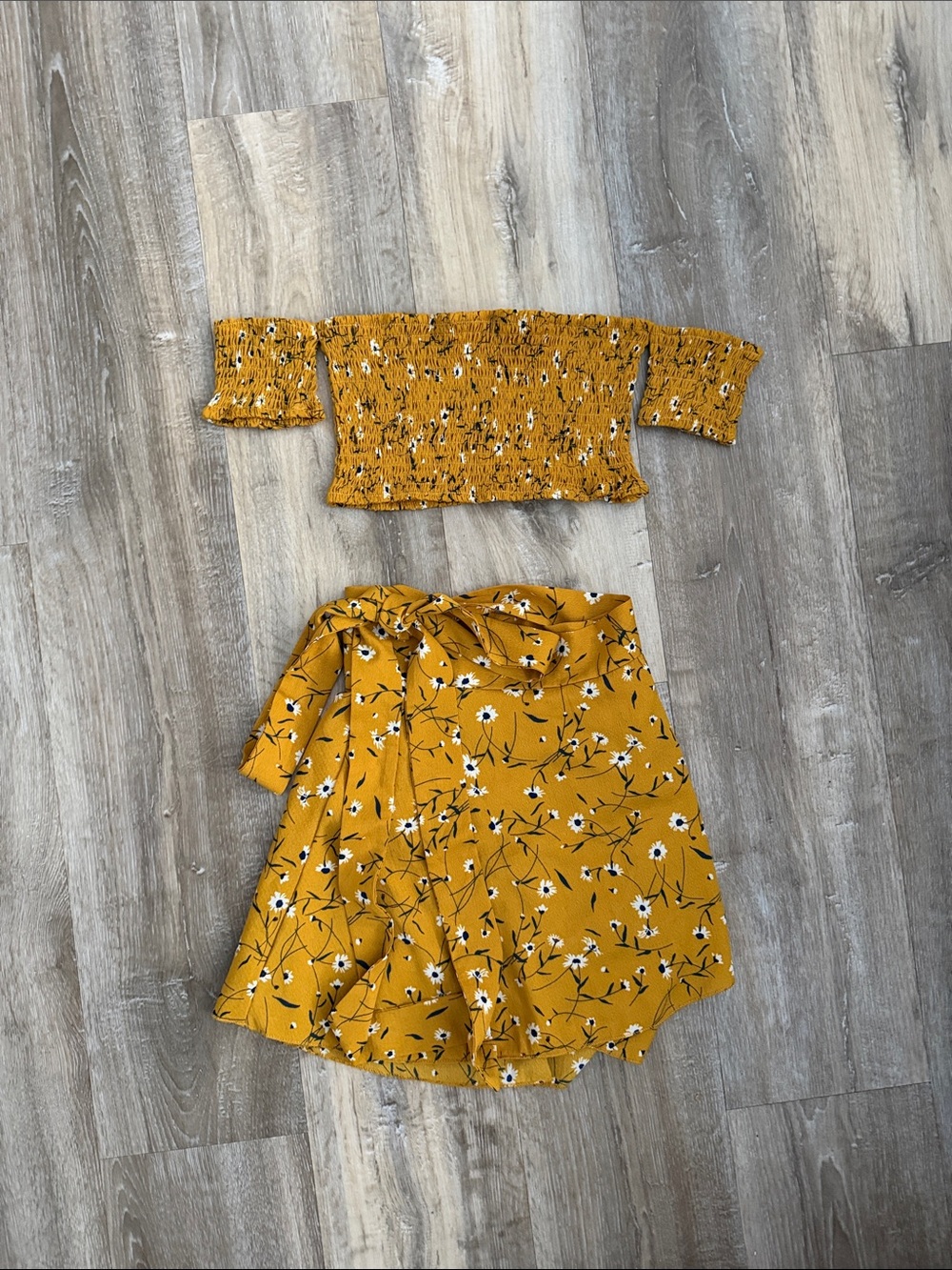 Floral Off-Shoulder Crop Top + Wrap Skirt Set